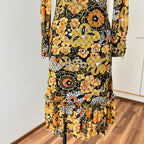 1970s Psychedelic Floral Midi Dress: Boho Ruffle Hem, Kirjomekko Finnish Vintage