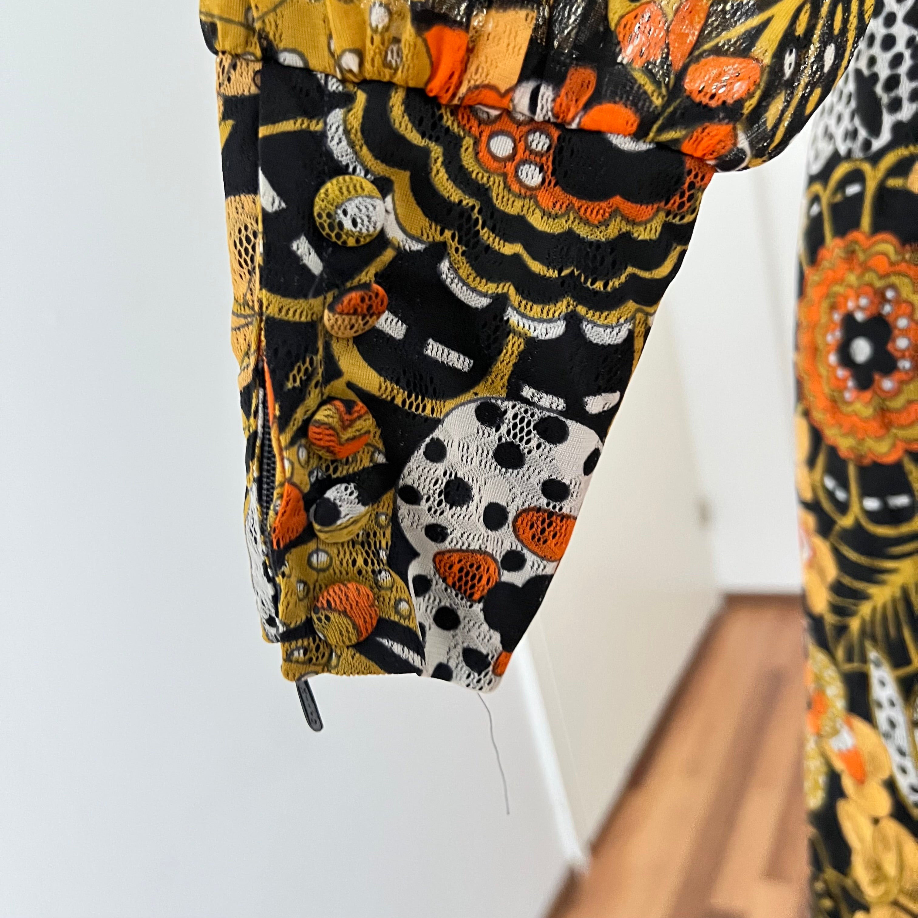 1970s Psychedelic Floral Midi Dress: Boho Ruffle Hem, Kirjomekko Finnish Vintage