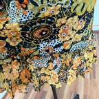 1970s Psychedelic Floral Midi Dress: Boho Ruffle Hem, Kirjomekko Finnish Vintage
