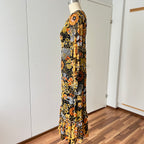 1970s Psychedelic Floral Midi Dress: Boho Ruffle Hem, Kirjomekko Finnish Vintage