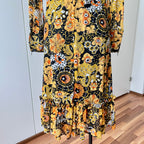 1970s Psychedelic Floral Midi Dress: Boho Ruffle Hem, Kirjomekko Finnish Vintage