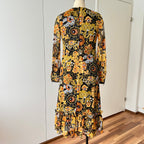 1970s Psychedelic Floral Midi Dress: Boho Ruffle Hem, Kirjomekko Finnish Vintage