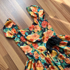 1980s Vintage Floral Party Dress-80s Does 50s Fit and Flare Dress-Retro Cocktail Prom Dress-