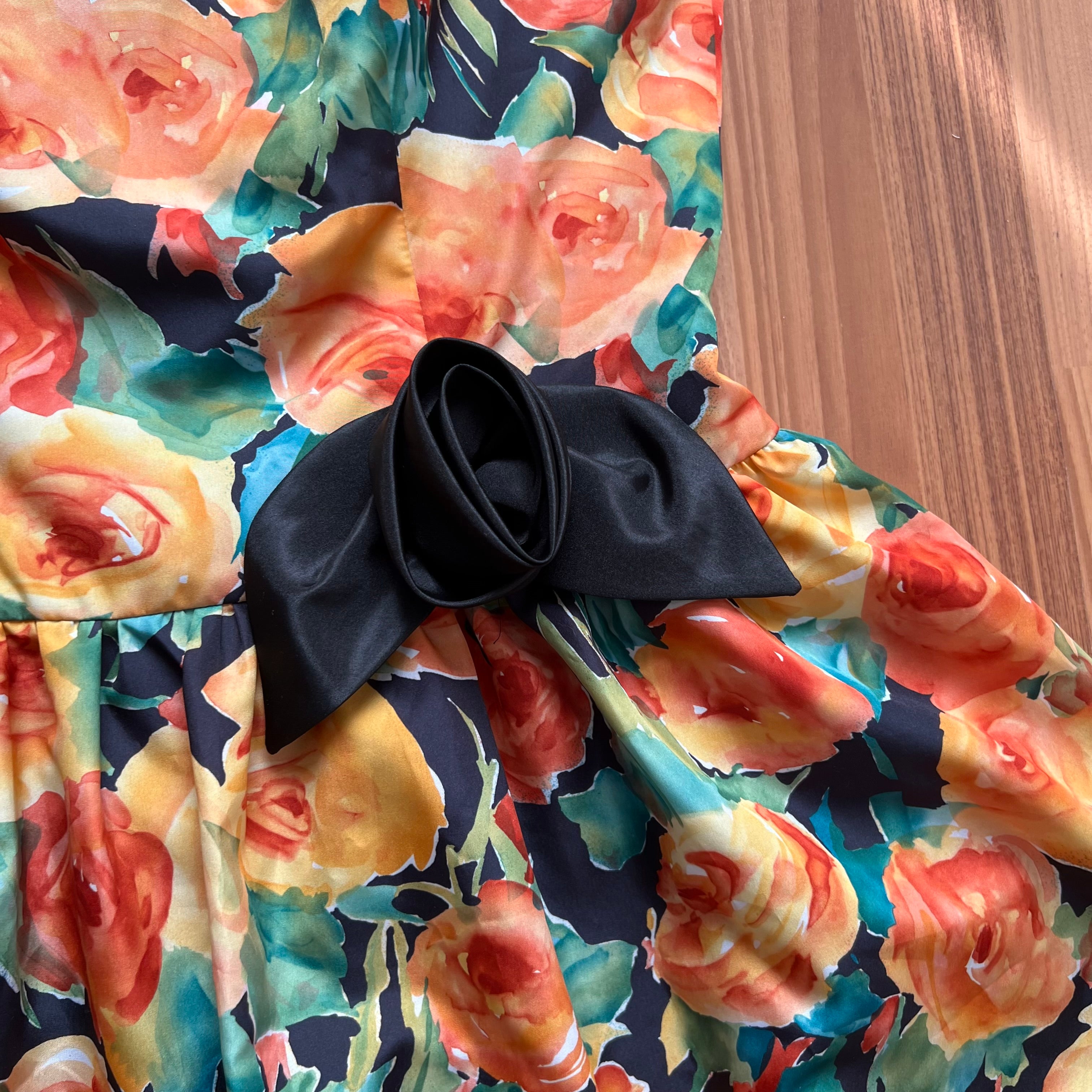 1980s Vintage Floral Party Dress-80s Does 50s Fit and Flare Dress-Retro Cocktail Prom Dress-