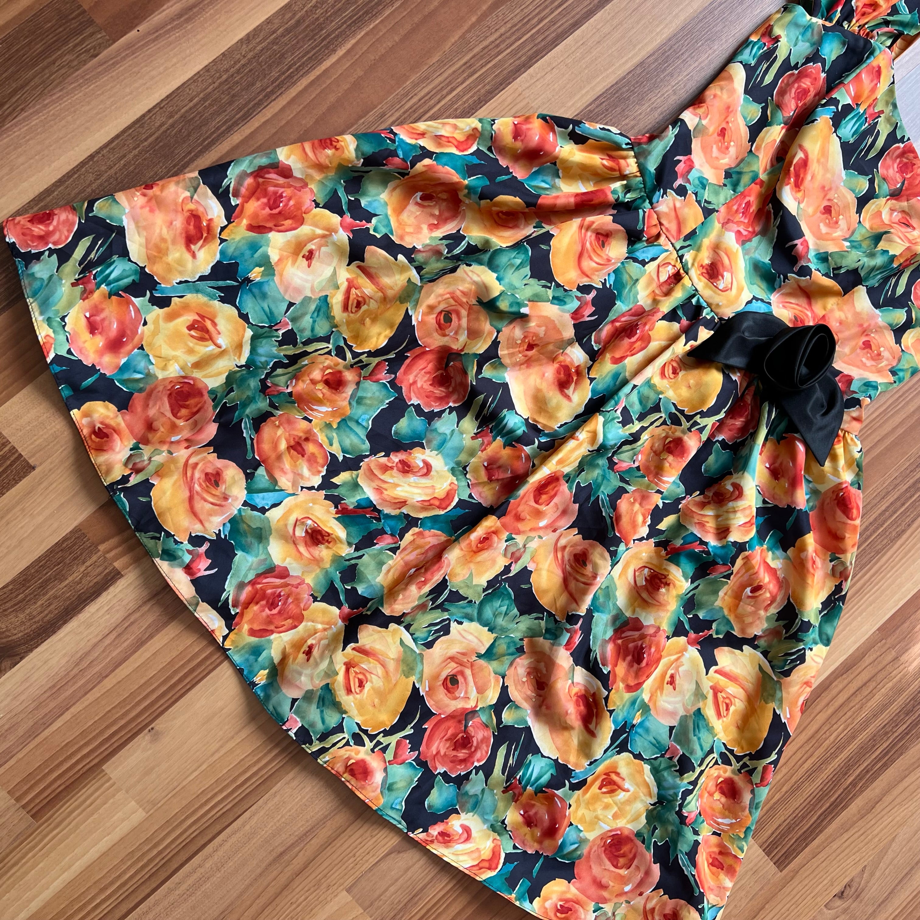 1980s Vintage Floral Party Dress-80s Does 50s Fit and Flare Dress-Retro Cocktail Prom Dress-