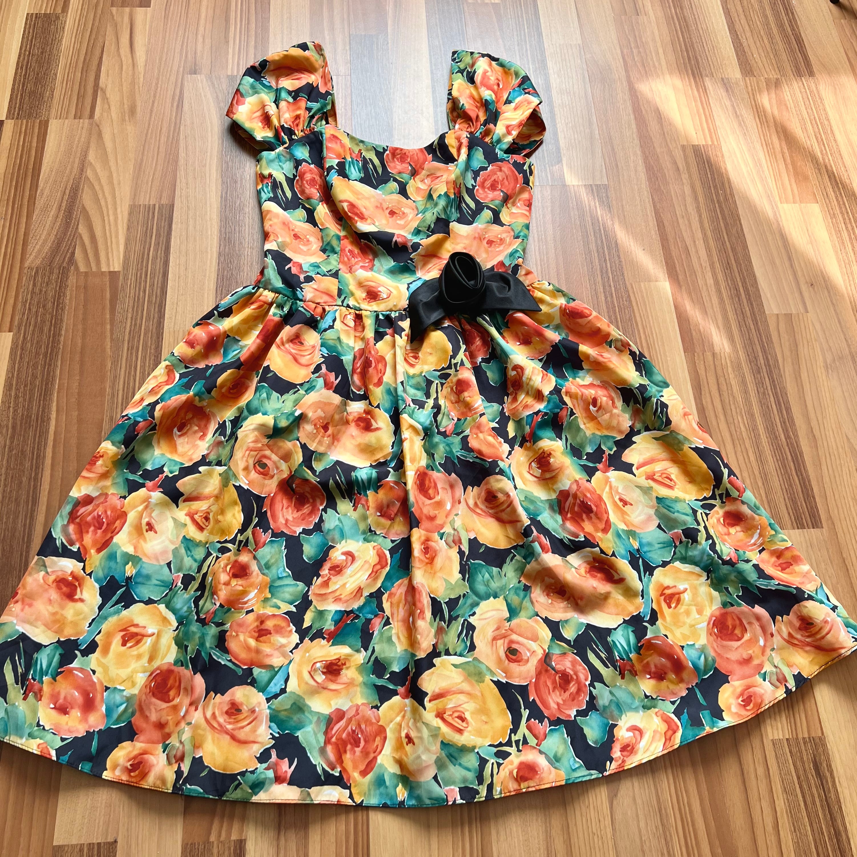 1980s Vintage Floral Party Dress-80s Does 50s Fit and Flare Dress-Retro Cocktail Prom Dress-