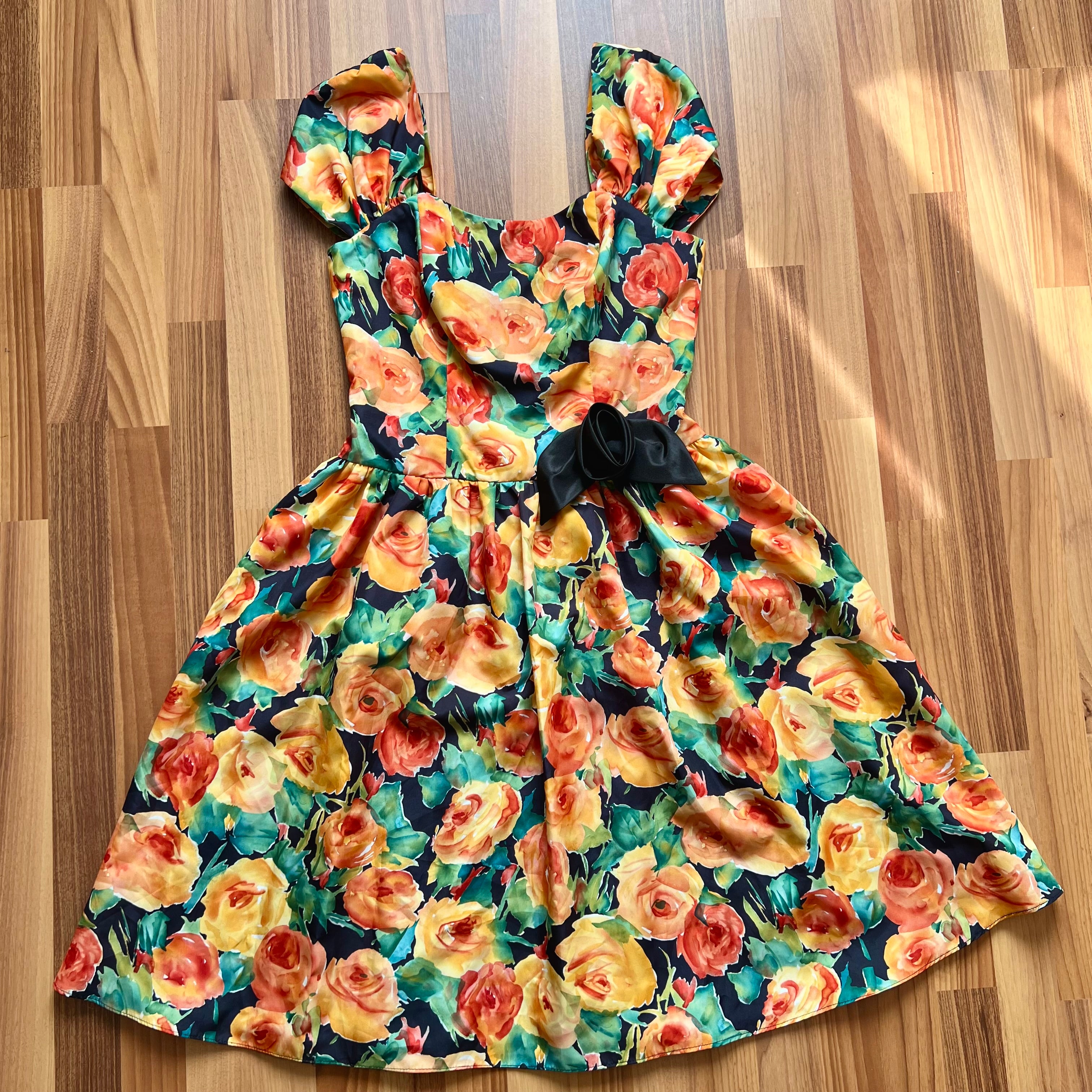 1980s Vintage Floral Party Dress-80s Does 50s Fit and Flare Dress-Retro Cocktail Prom Dress-