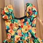 1980s Vintage Floral Party Dress-80s Does 50s Fit and Flare Dress-Retro Cocktail Prom Dress-