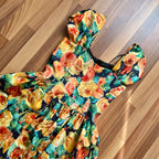 1980s Vintage Floral Party Dress-80s Does 50s Fit and Flare Dress-Retro Cocktail Prom Dress-