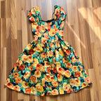 1980s Vintage Floral Party Dress-80s Does 50s Fit and Flare Dress-Retro Cocktail Prom Dress-