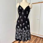 Y2K Black Print Fairycore Slip Dress-Spaghetti Straps Ruffle Hem Whimsygoth Grunge Dress