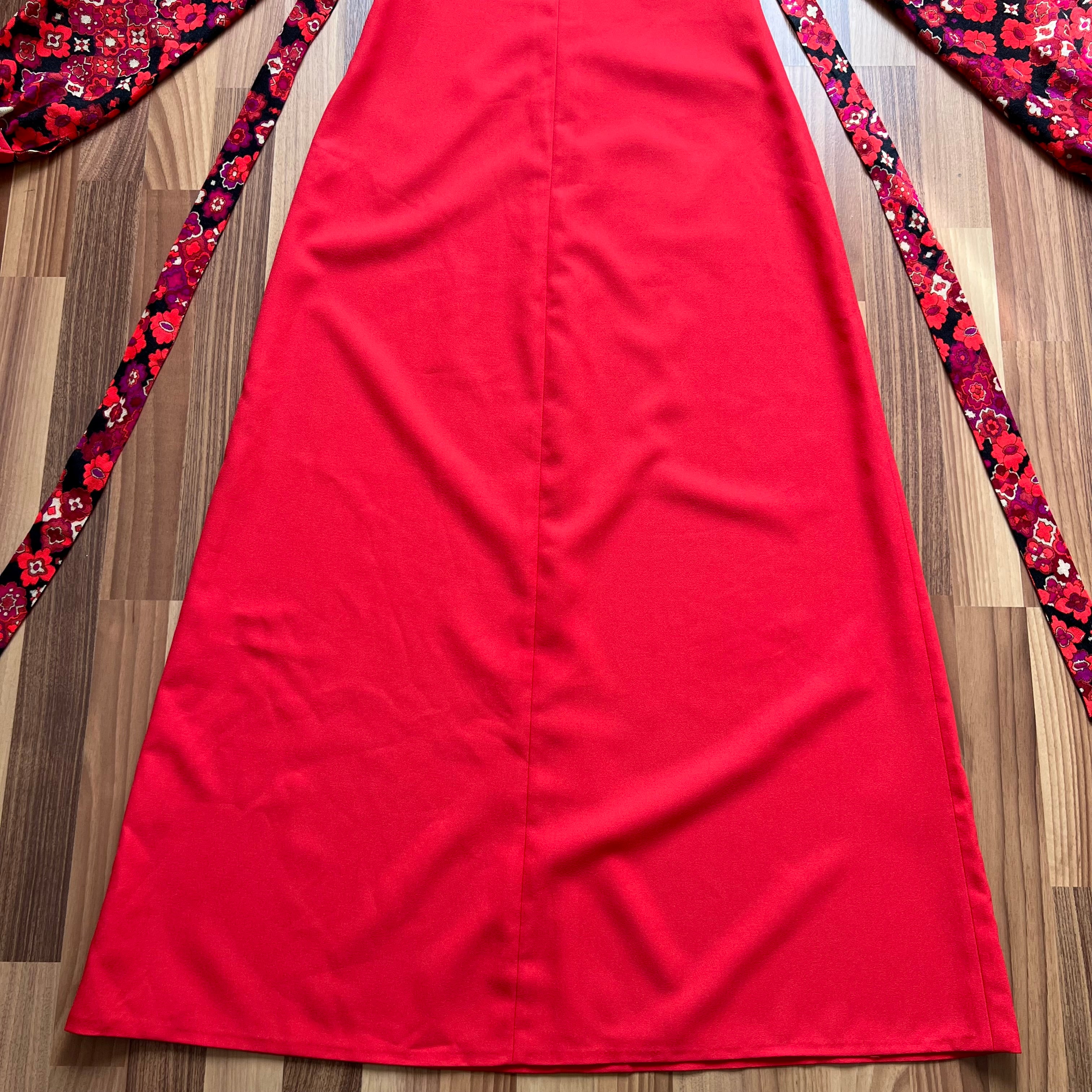 1970s Psychedelic Floral Maxi Dress-Empire Waist Retro Mod Floor Length Hostess Dres