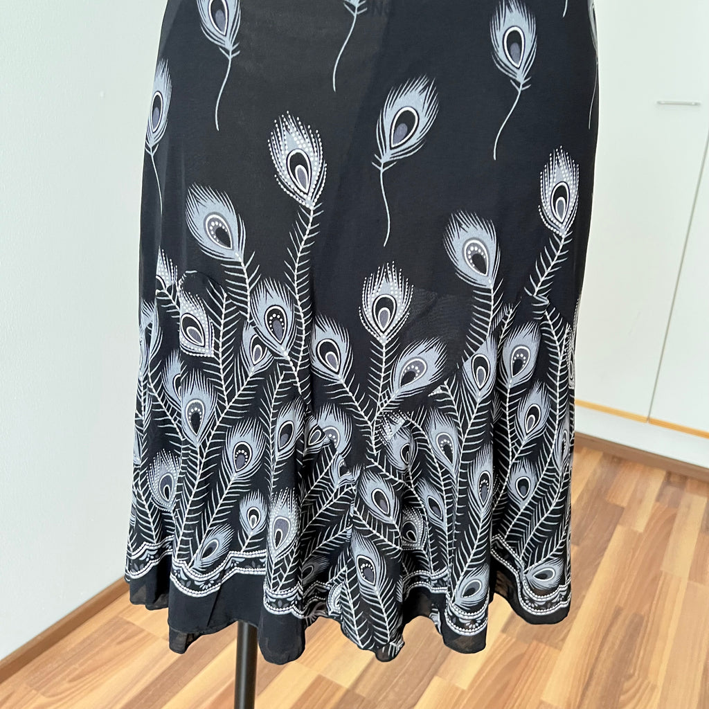 Y2K Black Print Fairycore Slip Dress-Spaghetti Straps Ruffle Hem Whimsygoth Grunge Dress