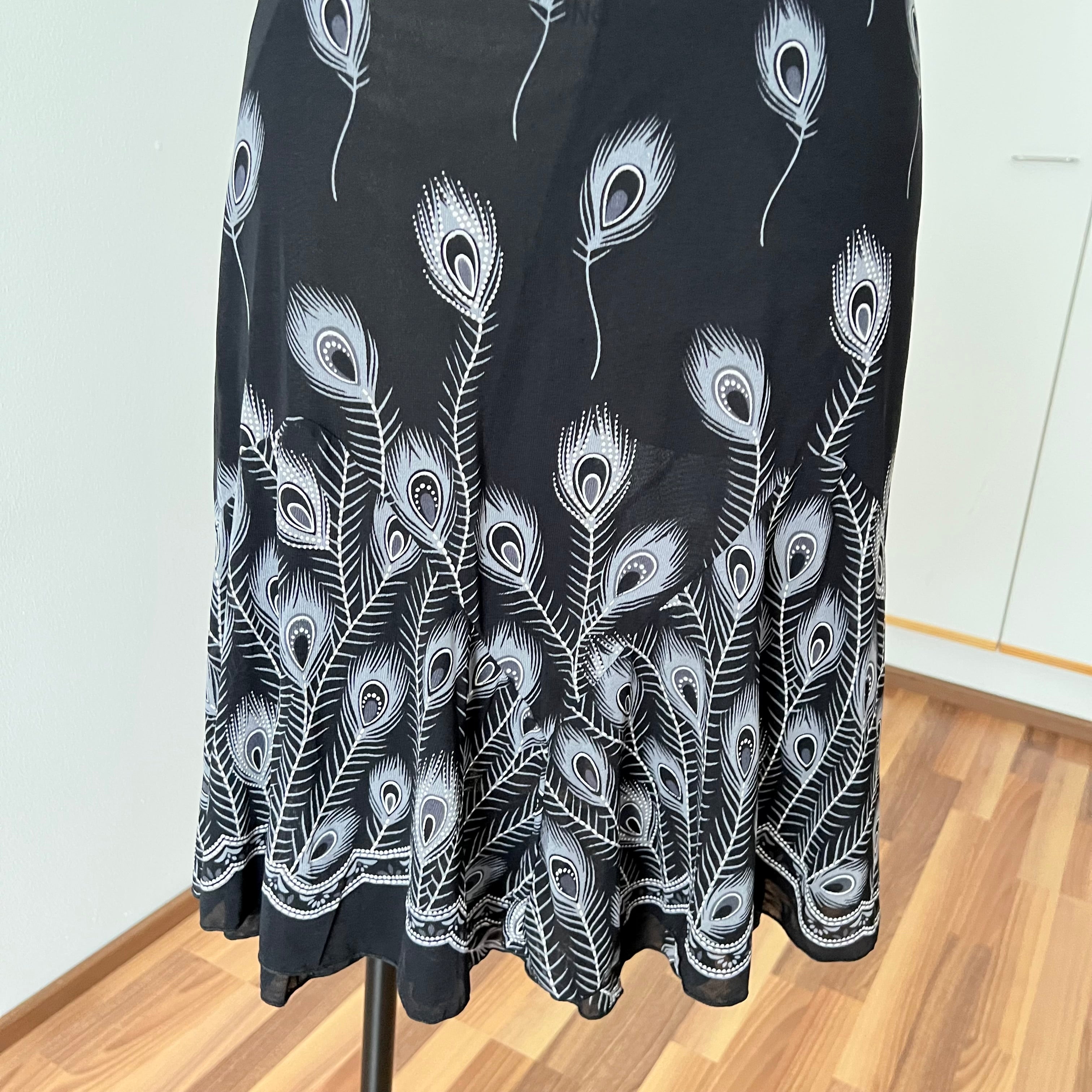 Y2K Black Print Fairycore Slip Dress-Spaghetti Straps Ruffle Hem Whimsygoth Grunge Dress