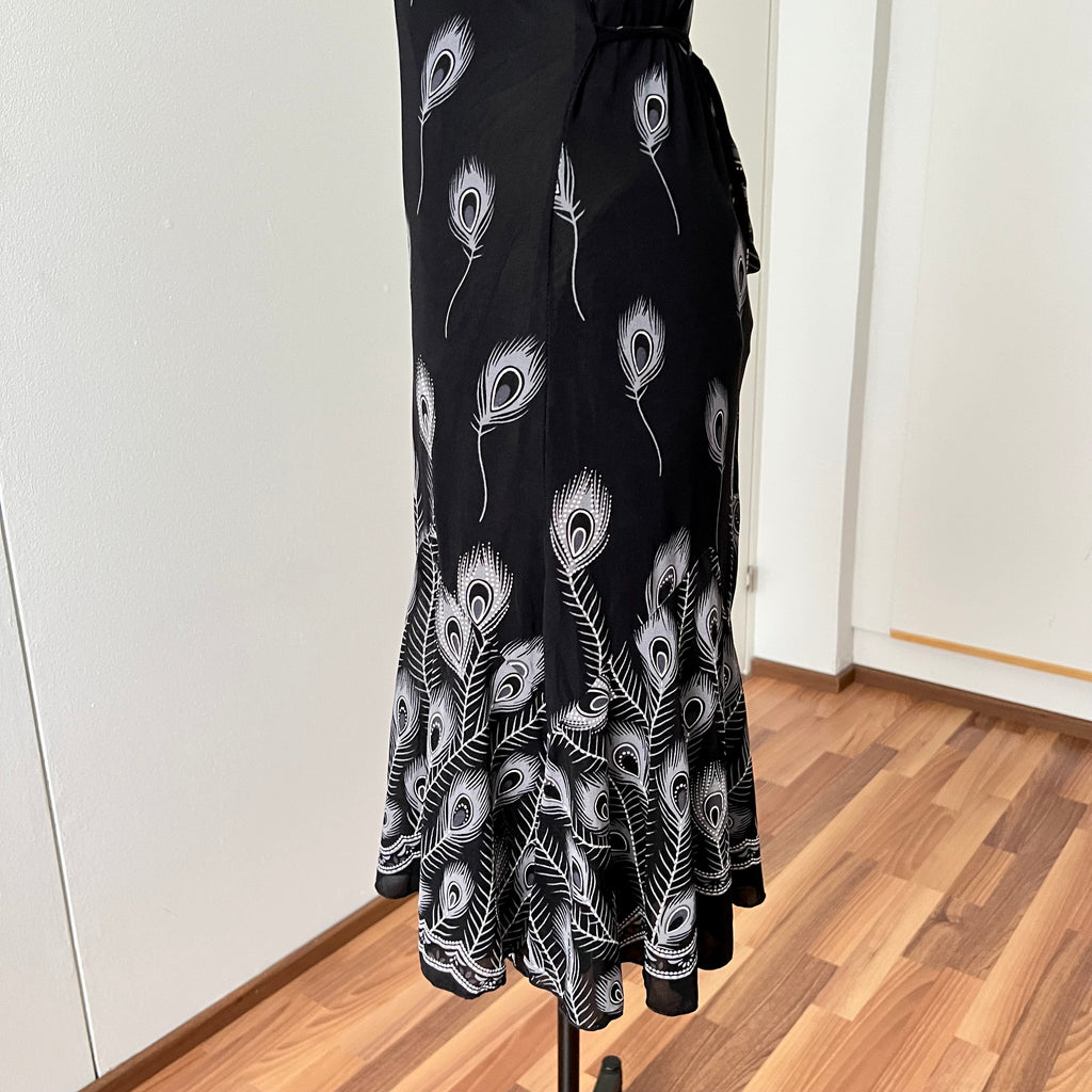 Y2K Black Print Fairycore Slip Dress-Spaghetti Straps Ruffle Hem Whimsygoth Grunge Dress