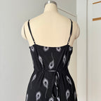 Y2K Black Print Fairycore Slip Dress-Spaghetti Straps Ruffle Hem Whimsygoth Grunge Dress