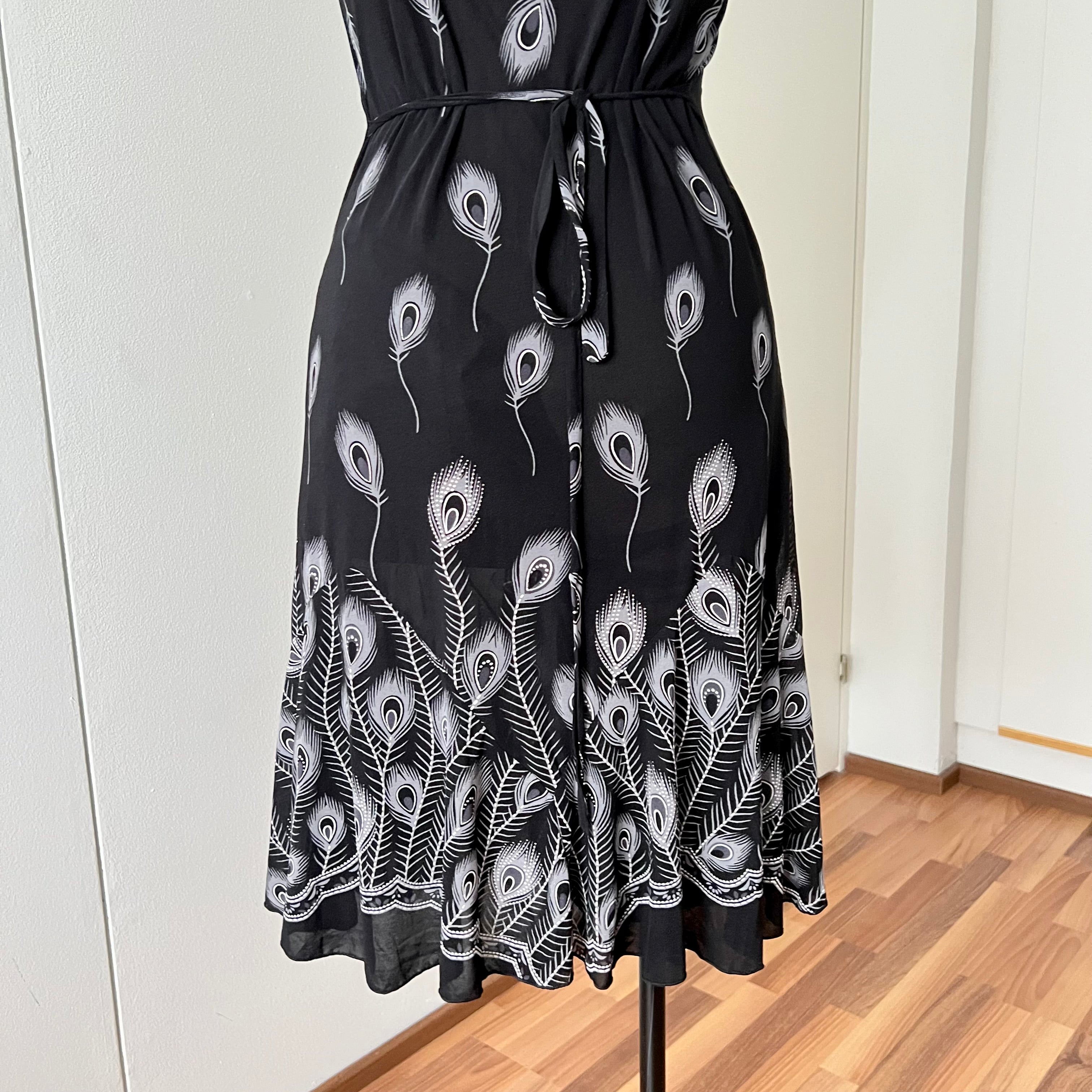 Y2K Black Print Fairycore Slip Dress-Spaghetti Straps Ruffle Hem Whimsygoth Grunge Dress