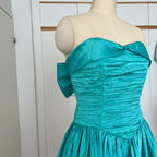 1980s Strapless Prom Party Dress-Ruched Bubble Hem Big Bow Taffeta Gown