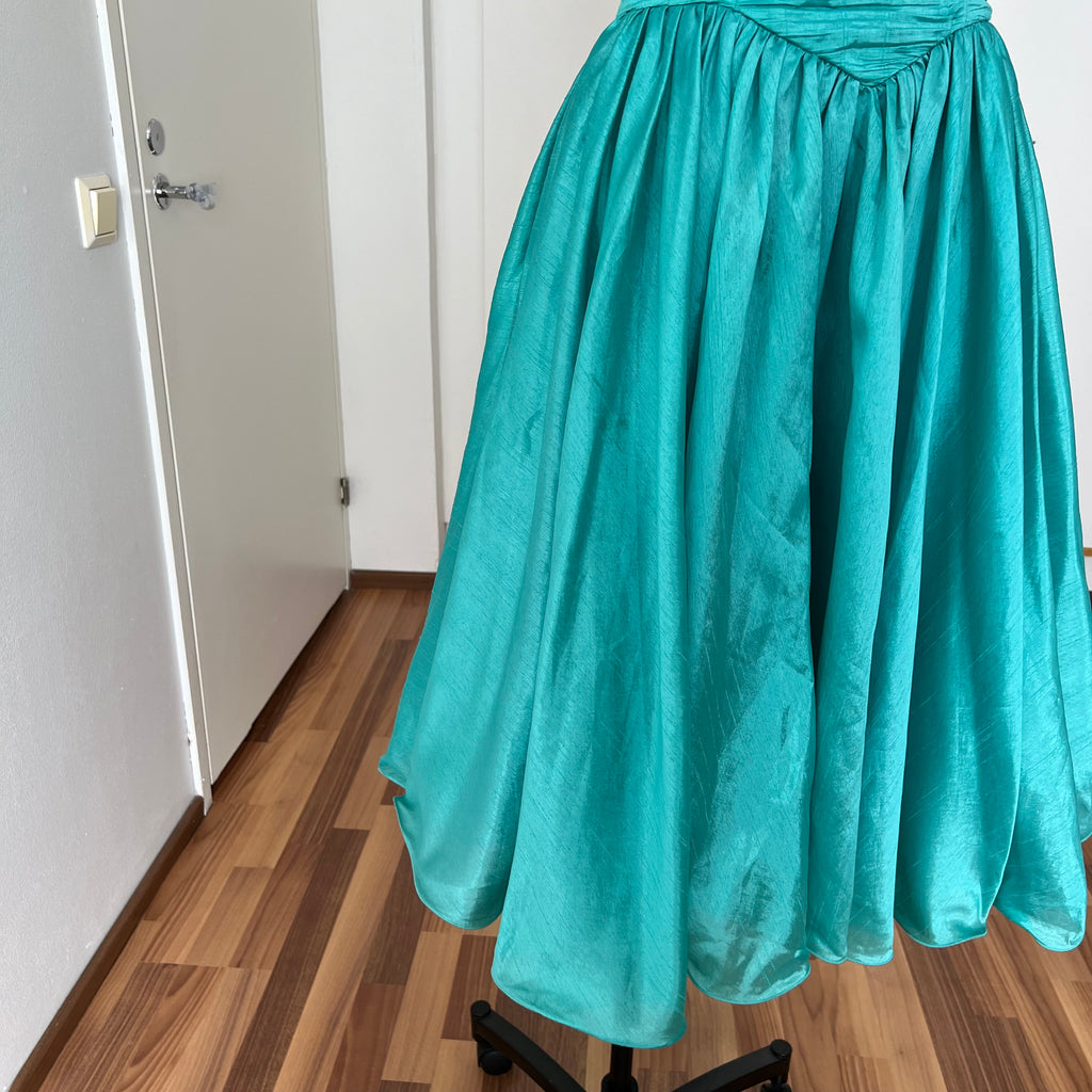 1980s Strapless Prom Party Dress-Ruched Bubble Hem Big Bow Taffeta Gown