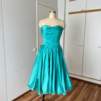 1980s Strapless Prom Party Dress-Ruched Bubble Hem Big Bow Taffeta Gown West Germany Vintage