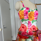 1980s VERA MONT Floral Cocktail Dress-Organza Ruffle Prom Party Gown EU 40