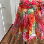 1980s VERA MONT Floral Cocktail Dress-Organza Ruffle Prom Party Gown EU 40