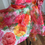 1980s VERA MONT Floral Cocktail Dress-Organza Ruffle Prom Party Gown EU 40