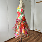 1980s VERA MONT Floral Cocktail Dress-Organza Ruffle Prom Party Gown EU 40