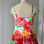 1980s VERA MONT Floral Cocktail Dress-Organza Ruffle Prom Party Gown EU 40