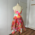 1980s VERA MONT Floral Cocktail Dress-Organza Ruffle Prom Party Gown EU 40