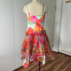 1980s VERA MONT Floral Cocktail Dress-Organza Ruffle Prom Party Gown EU 40
