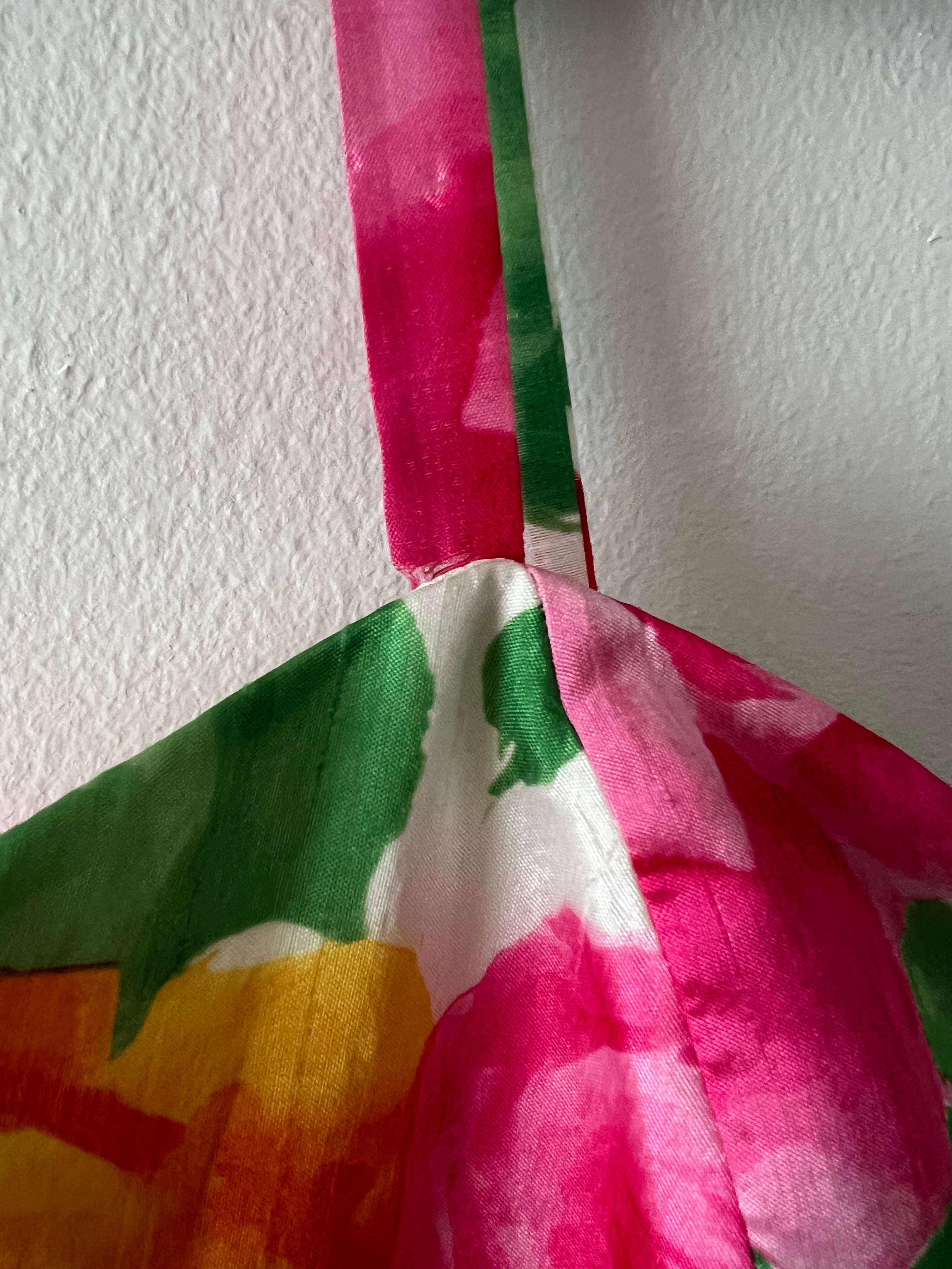 1980s VERA MONT Floral Cocktail Dress-Organza Ruffle Prom Party Gown EU 40
