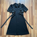 1970s  Dagger Collar Mod Mini Dress-Black Empire Waist Dress-Puff Sleeves Aline Summer Dress