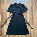 1970s  Dagger Collar Mod Mini Dress-Black Empire Waist Dress-Puff Sleeves Aline Summer Dress