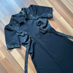 1970s  Dagger Collar Mod Mini Dress-Black Empire Waist Puff Sleeves Aline Summer Dress