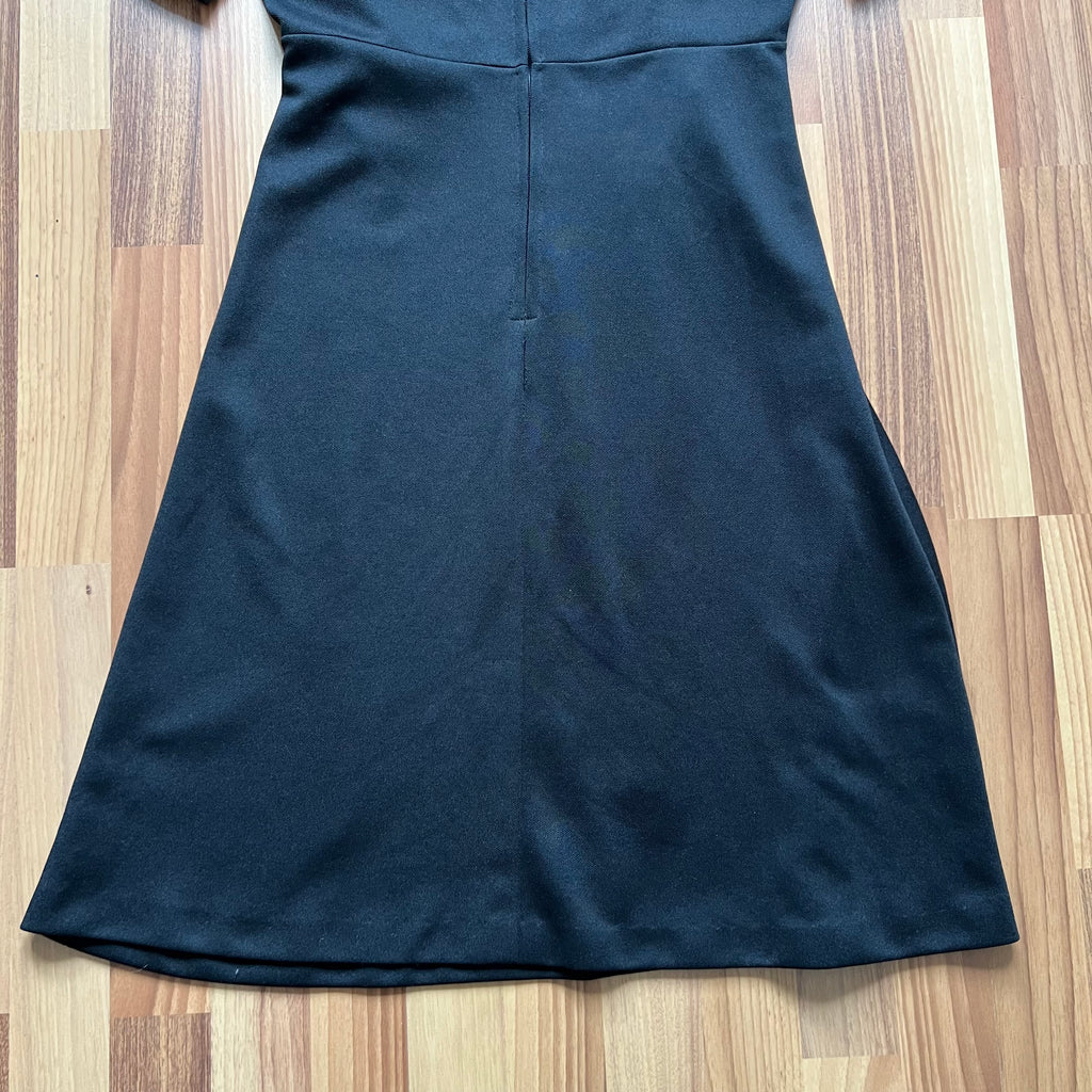 1970s  Dagger Collar Mod Mini Dress-Black Empire Waist Puff Sleeves Aline Summer Dress