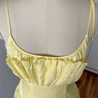1980s Yellow Romantic Milkmaid Dress-Basque Waist Eyelet Ruffle Cocktail Dress