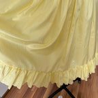 1980s Yellow Romantic Milkmaid Dress-Basque Waist Eyelet Ruffle Cocktail Dress