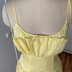 1980s Yellow Romantic Milkmaid Dress-Basque Waist Eyelet Ruffle Cocktail Dress