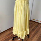1980s Yellow Romantic Milkmaid Dress-Basque Waist Eyelet Ruffle Cocktail Dress