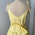 1980s Yellow Romantic Milkmaid Dress-Basque Waist Eyelet Ruffle Cocktail Dress
