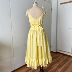 1980s Yellow Romantic Milkmaid Dress-Basque Waist Eyelet Ruffle Cocktail Dress