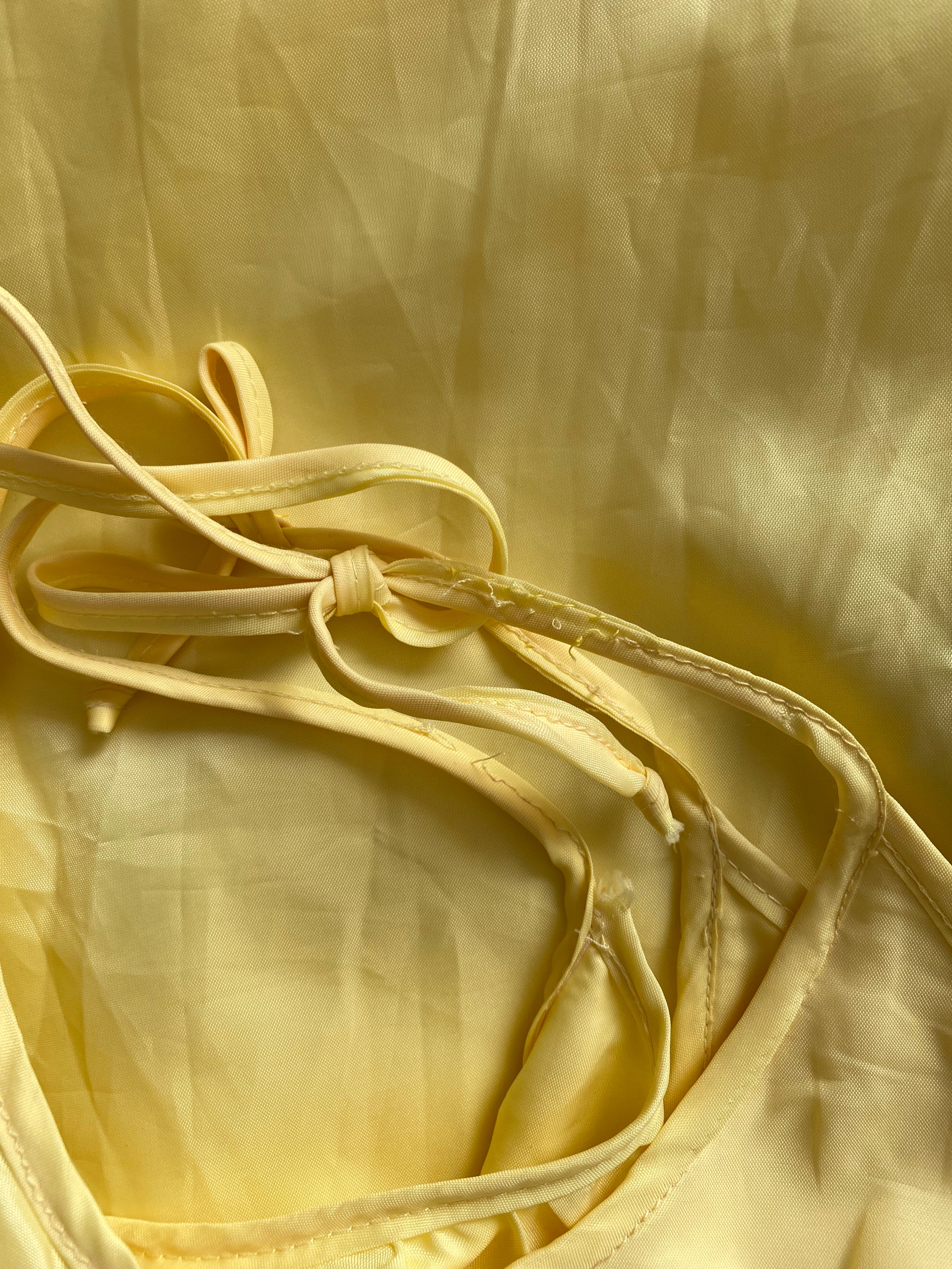 1980s Yellow Romantic Milkmaid Dress-Basque Waist Eyelet Ruffle Cocktail Dress
