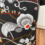 1970s Psychedelic Floral Maxi Dress-Black Vintage Peplum Waist Long Sleeves Dress