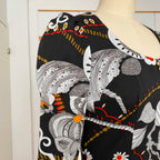 1970s Psychedelic Floral Maxi Dress-Black Vintage Peplum Waist Long Sleeves Dress