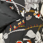 1970s Psychedelic Floral Maxi Dress-Black Vintage Peplum Waist Long Sleeves Dress