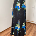 1970s KAUNOTAR Black Floral Maxi Dress-Puff Sleeves Finnish Vintage Dress