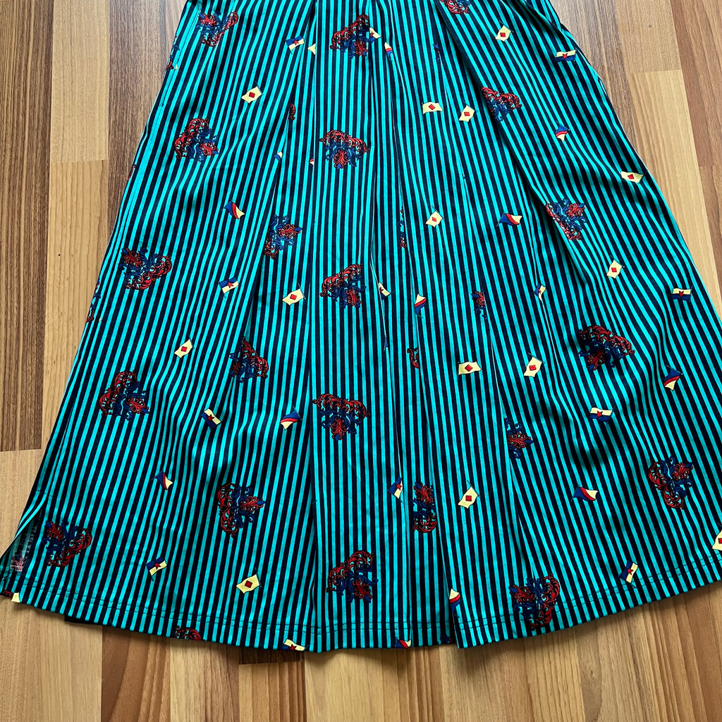 1980s Cotton Pleated Midi Skirt-High Waisted Preppy Summer Skirt-Striped Aline Skirt EU 38