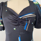 1970s KAUNOTAR Black Floral Maxi Dress-Puff Sleeves Finnish Vintage Dress