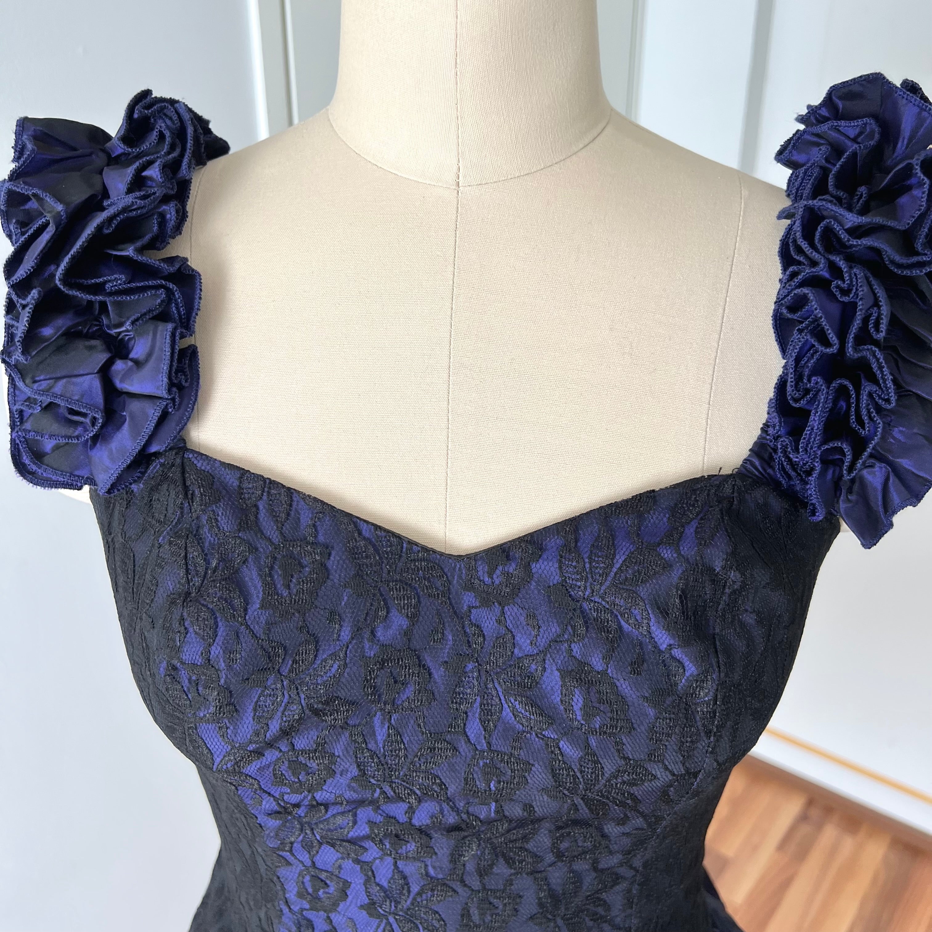 1980s Taffeta Prom Party Dress-Purple Black Cocktail Dress